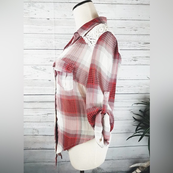 American Rag Cie Flannel Lace Detail Button Down - Picture 3 of 5